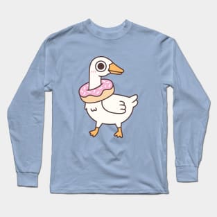 Cute Silly Goose With Donut Around Neck Long Sleeve T-Shirt
